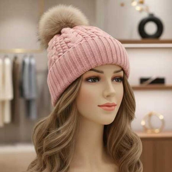 2/$30 Ladies Pink Fuzzy Ladies Winter Cap Beanie Hat - Picture 1 of 7